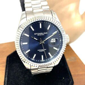 Stuhrling Men's Watch M15690 Quartz Blue Dial Silver Tone Stainless Steel 42mm